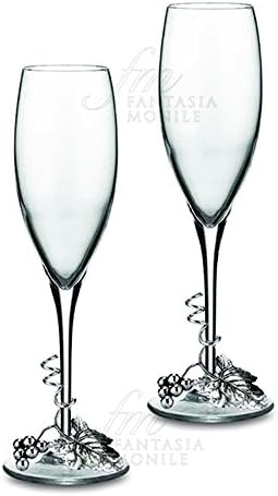 Pair Flutes Sovereign Crystal Decoration Grape Leaves Laminate Silver Wedding Gift 2027