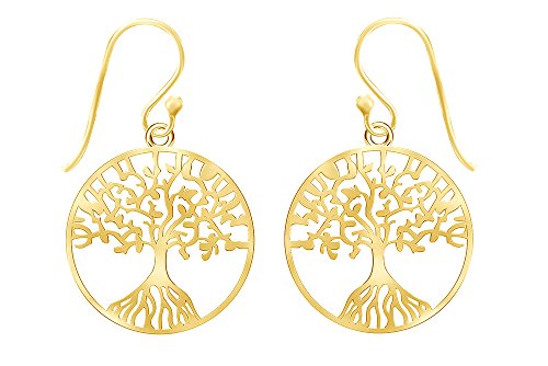 THE JEWEL ZONE14k Gold Plated 925 Sterling Silver Tree Of Life Drop Earrings Jewelry For Women