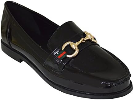 Annalise Womens Ladies Gold Buckle Casual Work School Pump Flat Loafer Shoe