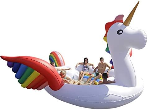 Giant Inflatable Island Unicorn Float, Large Floating Raft Lounge Party Toy for Lake, River, Ocean, Pool Floats for up to 6 Adults by WYHDX