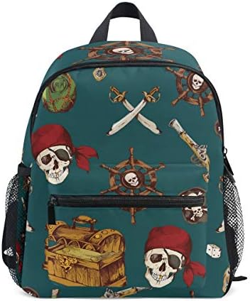 Pirates Seamless Pattern Kids Backpack Preschool Bag Toddler Backpack with Detachable Chest Clip for Boys Girls