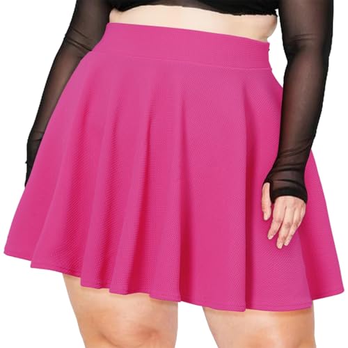 Moon Wood Women's Plus Size Mini Skater Skirt- Basic Versatile High Waisted Flared Casual Stretchy Skirts