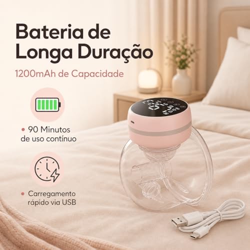 Bomba Extratora de Leite Elétrica Portátil Wearable Recarregável Silenciosa com Tela LED USB para Amamentação