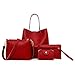 4 Pcs Package,Clearance! AgrinTol Women Pattern Leather Handbag+Crossbody Bag+Messenger Bag+Card Package (Red)