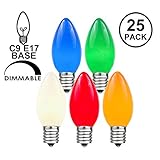 Novelty Lights 25 Pack C9 Ceramic Outdoor String Light Christmas Replacement Bulbs, Multi, E17/C9 Base, 7 Watt