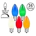 Novelty Lights 25 Pack C9 Ceramic Outdoor String Light Christmas Replacement Bulbs, Multi, E17/C9 Base, 7 Watt primary