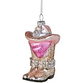 RAZ Imports Pink and Silver Boots Ornament, 4-Inch, Glass