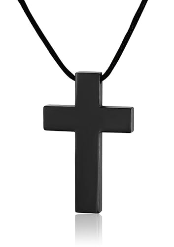 Bliqniq Edelstahl Kreuz Kette Herren Schwarz mit Seil Kette Länge von 42 bis 62cm einstellbar
