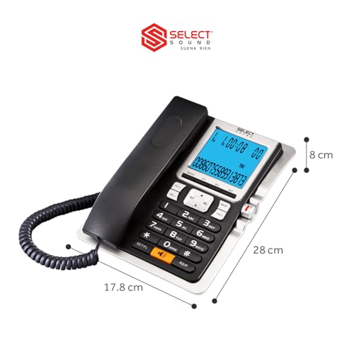 Select Sound Teléfono Alámbrico De Oficina con Identificador De Llamadas, Reloj, Alarma, Luz de Pantalla para Mejor Vista
