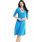 Sleeve Dress Elegant V Neck Dress Black Vneck Sleeved Women(Sky Blue,2Xlarge)