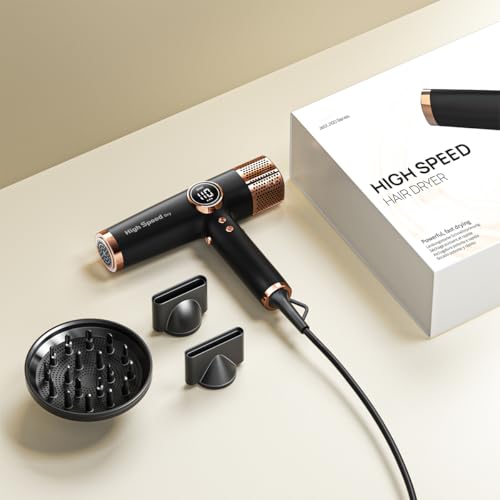 Faszin Hair Dryer, Lightweight Hairdryer with 110,000 RPM High Speed Motor for Fast Drying, 200 Million Ionic Hairdryers for Women & Men, Low Noise Hair Dryers, with 3 Magnetic Nozzle