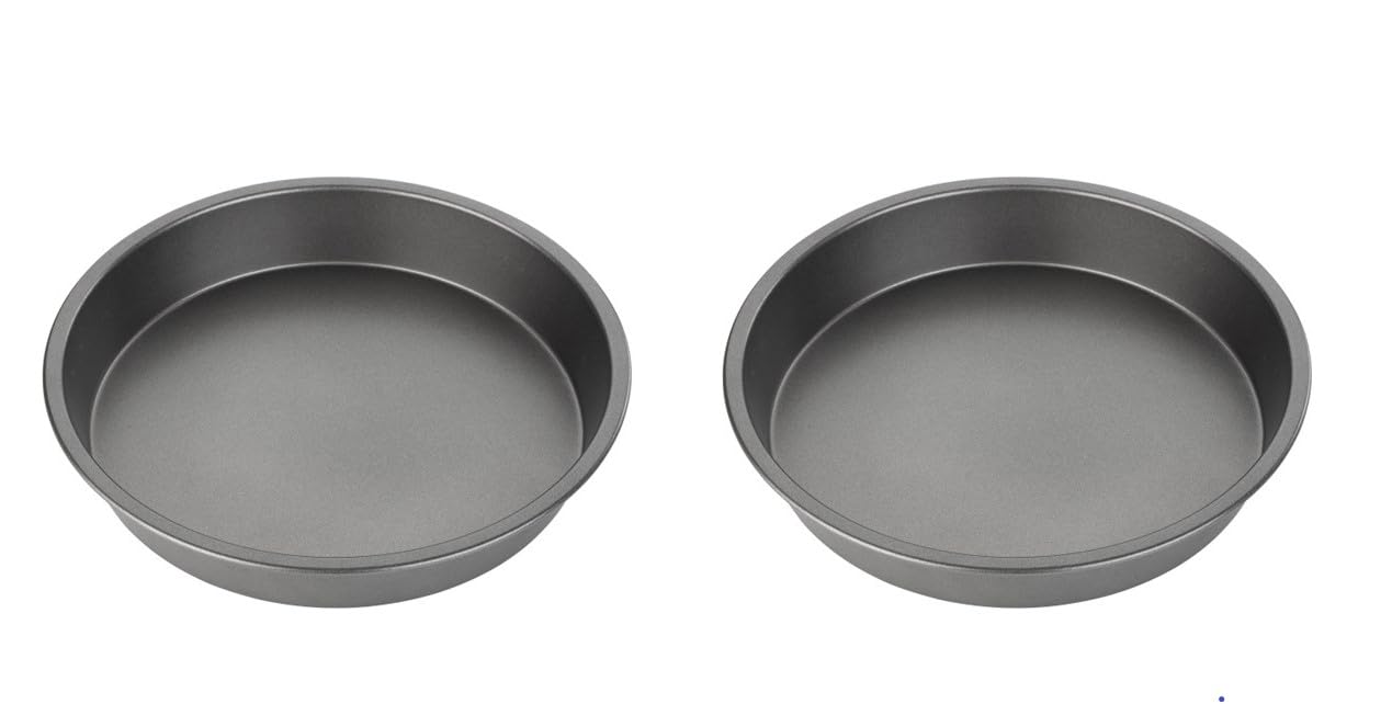 Chef Aid Non-Stick Round Cake Tins, Set of 2 Fixed Base Baking Pans, Durable Carbon Steel, Easy Clean, Ideal for Sponge Cakes, Cheesecakes and Desserts, Grey