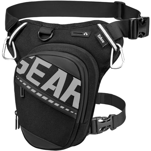 Eshow Expandable Leg Bag for Men and Women, Motorcycle Leg Bag with Adjustable Straps, Waist Packs for Motorcycle Travel Cycling Hiking Sport Black