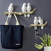 Flameer 3D Resin Birds on Branch Wall Mounted Coat Robe Hook Hat Bag Keys Organizer Rack for Porch Entrance Decoration - 3 Birds