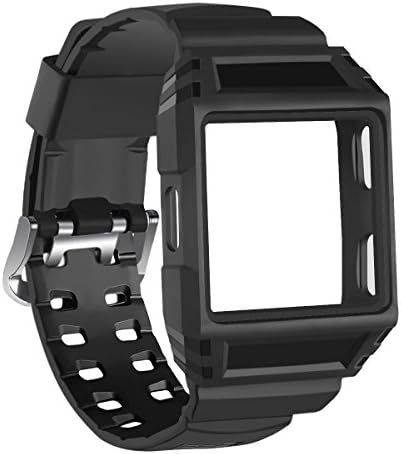 Huamecl Frame Rugged Protective Case with Soft Silicone Wristband Sport Strap for Fitbit Ionic Smartwatch Band-Black+black(tracker is not included)