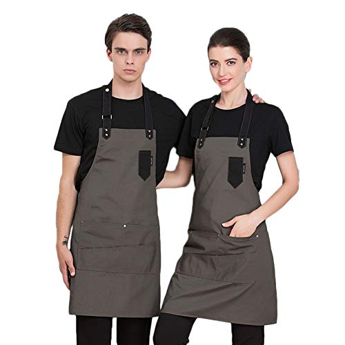 Homsolver Two Pockets Adjustable Bib Adult Apron - Extra Long Ties - Kitchen Apron, Money Apron, Waitresses Apron - Cooking Kitchen Aprons Women Men (Grey, One Size) - Thumbnail 7