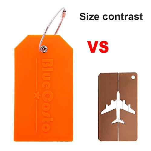 BlueCosto 5 Pack Orange Luggage Tags for Suitcases Silicone Tag Travel