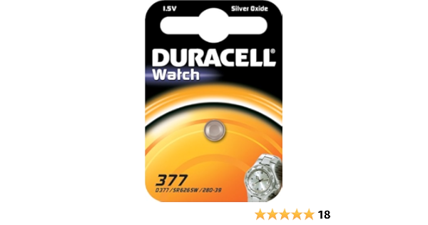 Amazon.com: Duracell 377 (376, SR626SW) óxido de plata reloj batería,  Carded : Salud y Hogar