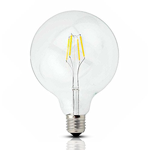 Bonlux Vintage Dimmable LED Filament Bulb G40-4W LED Light Bulb G125, Medium Screw E26 Base, Clear Daylight 6000K, LED Edison Bulb 40 Watt Incandescent Replacement