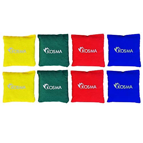 Kosma Pack of 8 Cotton Bean Bags - 10cm | Assorted Colors (2 each Red, Blue, Green, Yellow) for Sports, School PE, Catching, Sensory Play, Juggling