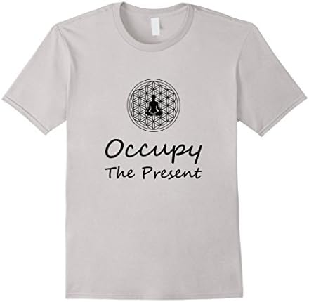 Men's Occupy The Present Spiritual Yoga Meditation T-Shirt Large Silver