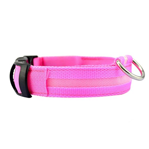 Woaills Pet Safety Collar, Dog Lighted up Nylon Glow Necklace Life Vest (M, Pink)