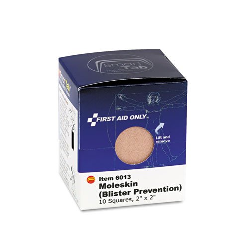 First Aid Only Moleskin/Blister Protection, 2" Squares, 10/Box 6013