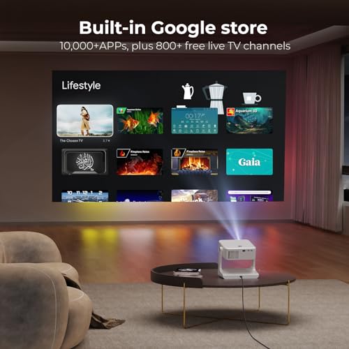 Smart Projector-4K Projecteur Home:【Built-in Google TV|180° Stand|2000 Brightness|Voice Control】 Movie Projector with WiFi6 & Bluetooth5.4 Auto Keystone Sovboi S61Pro Ceiling Compatible with Netflix