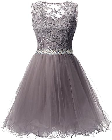 Clearbridal Women's Vintage Round Neck Pleated Lace Mini Prom Evening Party Dress CSD428