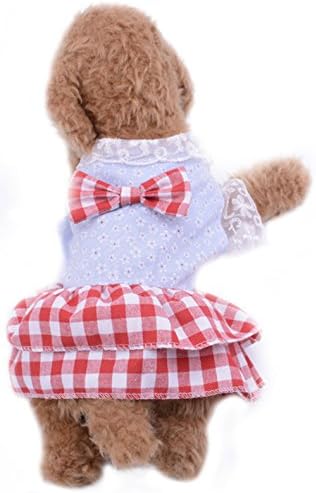 Freerun British Style Lace Mesh Plaid Soft Cotton Dress Skirt Costumes for Small Pet Dog Cat Puppy - RedWhite, XL
