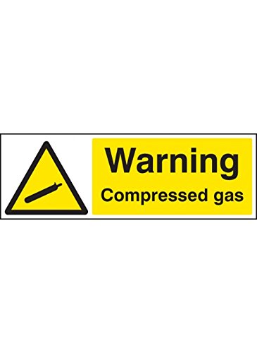 Caledonia Signs 14248G Warning Compressed Gas Sign, 300 mm x 100 mm, Rigid Plastic