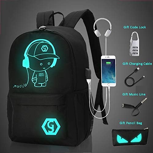 Luminous USB Port Backpack, Charging Outdoor Daypack with Music Port, Music Boys Computer School Bag, Men's Night Action Bagpack, Leisure Travel Rucksack.