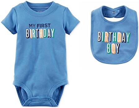 Carters Baby Boys Outfit Blue My First Birthday Bodysuit and Matching Bib Gift Set (12M)