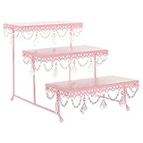 Amalfi Decor 3 Tier Dessert Cupcake Stand, Pastry Candy Cake Cookie Serving Platter for Wedding Event Birthday Party, Rectangular Metal Plate Tower Tray Holder with Crystals, Pink