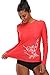 BeautyIn Women's Long Sleeve Rash Guard UPF 50+ Swim Shirt UV Athletic Tops,Red,Large