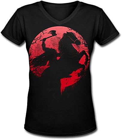 V Neck Woman's Headless Horseman Graphic Design Colleges T-shirt
