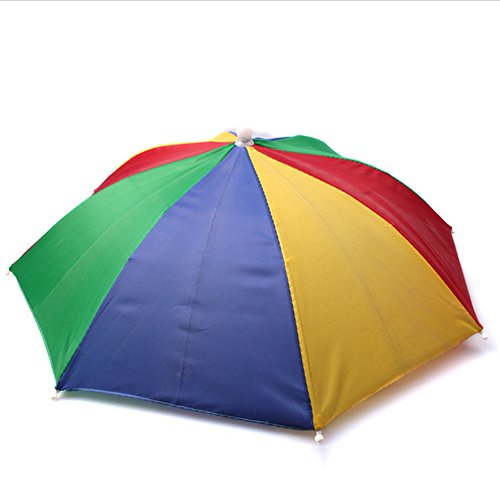 Inoutdoorkit UH26 Umbrella Hat, Colorful Folding Headwear 26", Elastic Headband Sun Rain Umbrella Hat Cap for Party, Fishing and Gardening, Prefect for Kids (Rainbow)