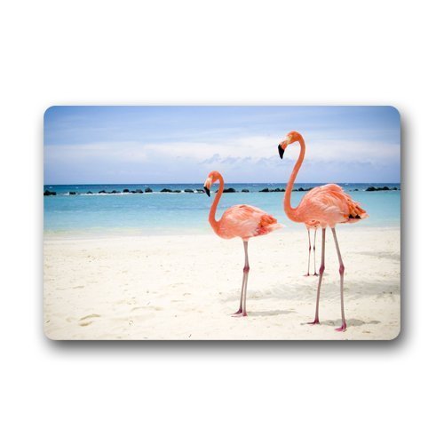 Pingshoes Door Mats Flamingos On The Beach Custom Home Doormats Top Fabric&Rubber Personalized Design Machine-Wahable Floor Mat Rug Indoor/Outdoor Inch