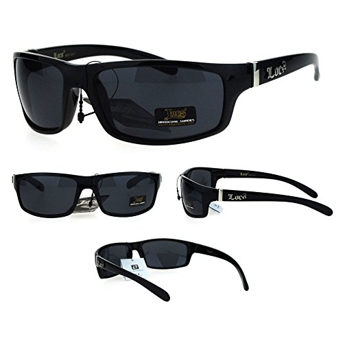 All Black Locs Rectangular Cholo Gangster Mad Dog Plastic Sunglasses