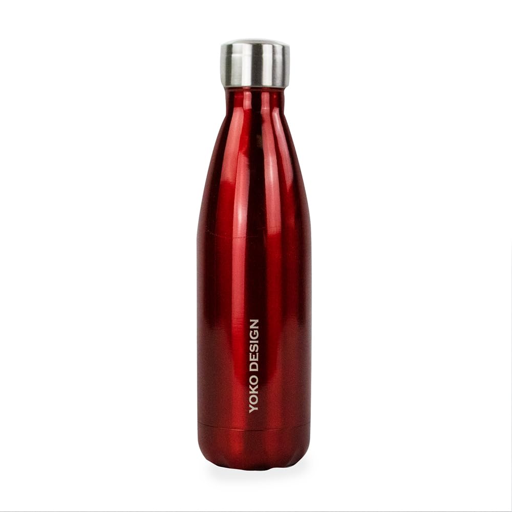 Yoko Design 1334 Double Walled Stainless Steel Thermos Flask, Red, 25.5 x 6.5 x 6.5 cm