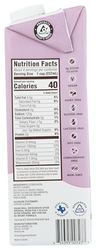 MOOALA BRANDS PLANT BASED BEVERAGE, UNSWEETENED VANILLA ALMONDMILK (6 PACK) | ORGANIC PLANT BASED BEVERAGE | DAIRY FREE, GLUTEN FREE, ORGANIC, KOSHER |