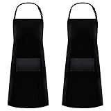 Avorast Black Aprons 2 Pack Water Drop Resistant Chef Kitchen Cooking Bib Apron with Pockets and Adjustable Strap for Men Women Chefs and Bakers, Black