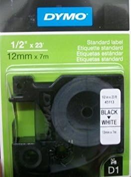 DYMO 45113 D1 High-Performance Polyester Removable Label Tape, 1/2-Inch x 23 ft, Black on White