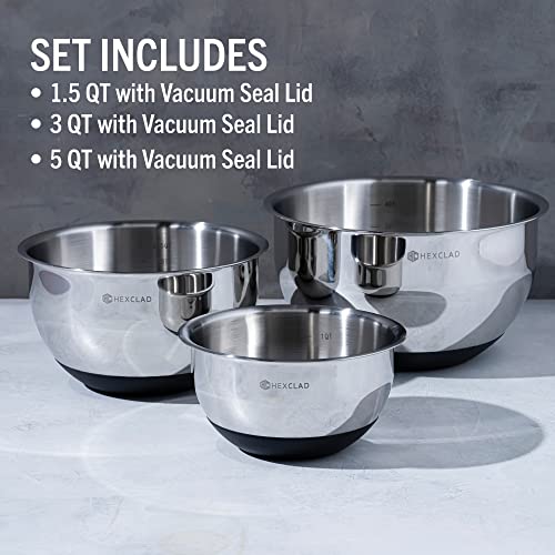 HexClad Set of Three Stainless Steel Mixing and Storage Bowls with Air