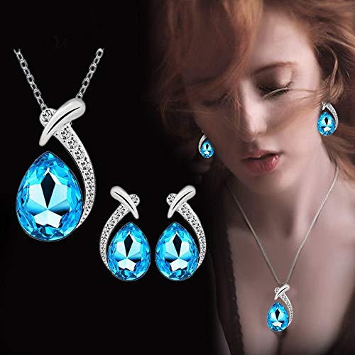 SuperXC Women Jewelry Sets Gold Plated Cubic Zirconia Drop Dangle Pendant Necklace and Earrings Set for Girls