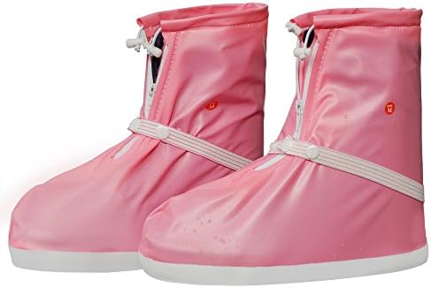 Rain Shoes Cover Waterproof Anti-Slip Reusable Foldable Rain Snow Overshoes Women Men Kids Pink Size:Large