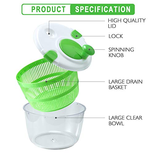 Large Salad Spinner 5L Capacity,Lettuce Spinner Dishwasher Safe with