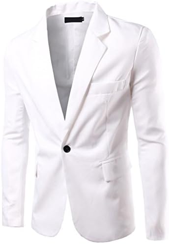 REYUY Mens Slim Fit Notched Lapel Single Breasted Suit Jacket White
