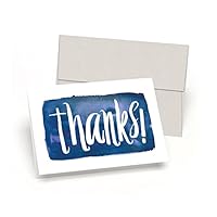Thanks! Set of 10 Thank You Cards + Gray Linen Envelopes - By Palmer Street Press (Navy & White)