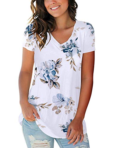 Womans Cute T Shirts V Neck Summer Tee Tops Women Floral Tee Tops - Thumbnail 2